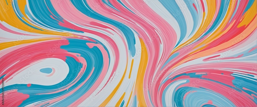 Poster sweeping brush strokes and vibrant colors create a modern abstract paint design with a textured grad