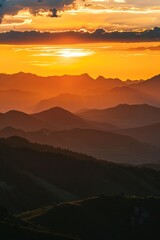 Fototapeta premium Along the Blue Ridge Parkway, a stunning sunset over the Blue Ridge Mountains can be seen