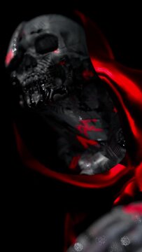 cyborg with artificial intelligence, humanoid robot warrior, scary version, black background, 3d render