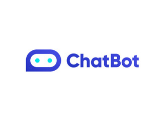 Chat Bot minimalistic logo design. Artificial Intelligence business identity concept. Virtual smart assistant Bot icon. Robot head with speech bubble creative minimalistic logo. Vector illustration