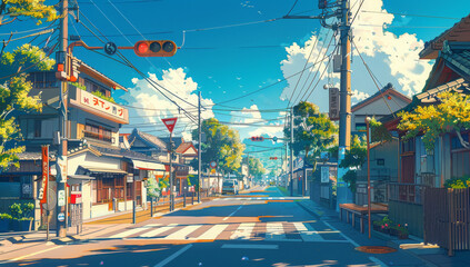 Fototapeta premium city streets landscape anime style