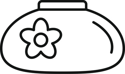 Small round cosmetic bag for makeup products featuring a flower decoration