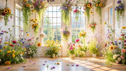 Fototapeta premium wedding flowers, Enchanting wedding Garden Archway transporting guests to a realm of joy and fairy tale