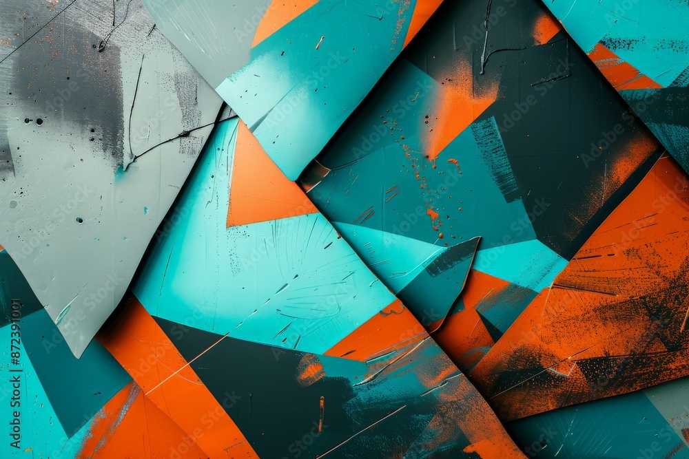 Aufkleber abstract geometric background showing orange and teal shapes interlocking