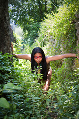 Indigenous Brazilian Woman Exploring Dense Jungle