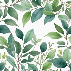 Fototapeta premium Watercolor banner with green eucalyptus leaves branches