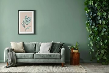 Minimalist Living Room with Green Accents