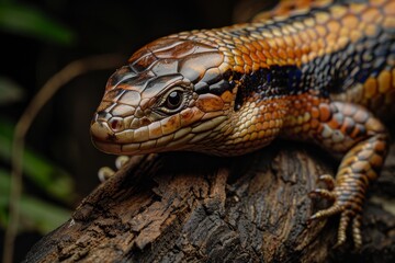 Fototapeta premium Blue-tongued Skink, Macro,Left side view