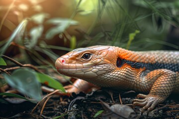 Naklejka premium Full body view of Blue-tongued Skink in natural habitat, full body shot, full body View