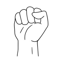 Raised fist line art vector illustration, clenched fist hand sign, fist up hand symbol clip art image