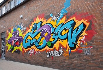 abstract colorful graffiti tag on wall design, illustration