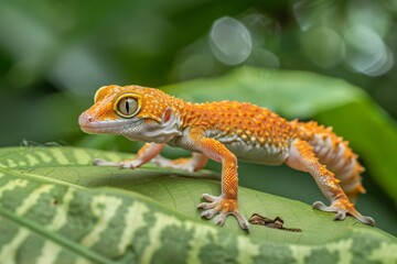 Naklejka premium Full body view of Common House Gecko in natural habitat, full body shot, full body View