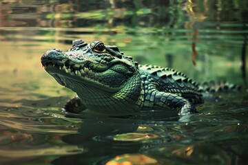 Fototapeta premium Full body view of Nile Crocodile in under water natural habitat, full body shot, full body View