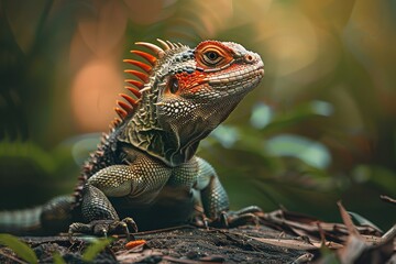 Obraz premium Full body view of Tuatara in natural habitat, full body shot, full body View