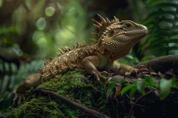 Full body view of Tuatara in natural habitat, full body shot, full body View