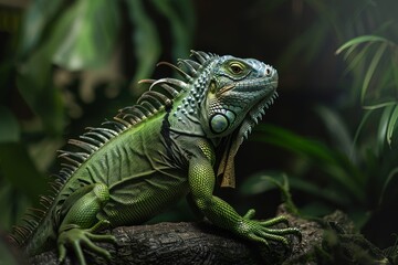 Obraz premium Green Iguana, Macro,Left side view