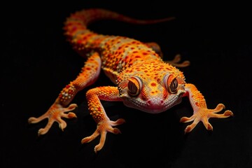 Naklejka premium Mystic portrait of Common House Gecko, full body view, isolated on black background