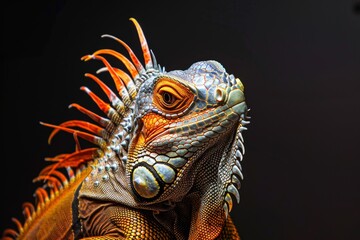 Obraz premium Mystic portrait of Green Iguana, full body view, isolated on black background