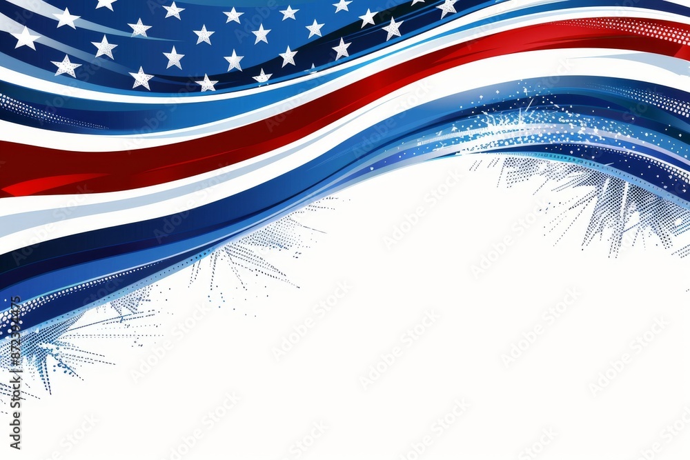 Poster patriotic illustration of an american flag with flowing lines symbolizing freedom and unity in a mod