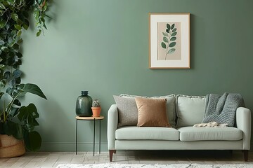 Modern Green Living Room with Sofa and Plants