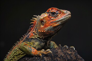 Obraz premium Mystic portrait of Tuatara, full body view, full body shot, isolated on black background