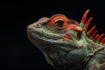 Fototapeta premium Mystic portrait of Tuatara, full body view, full body shot, isolated on black background