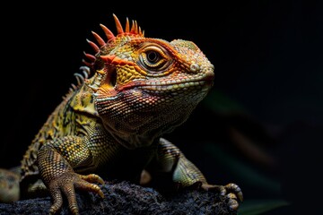 Fototapeta premium Mystic portrait of Tuatara, full body view, full body shot, isolated on black background