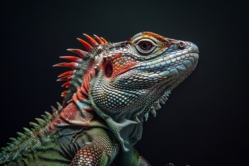 Fototapeta premium Mystic portrait of Tuatara, full body view, full body shot, isolated on black background