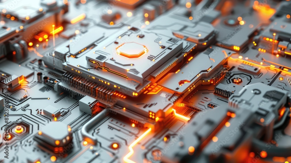 Aufkleber close up of futuristic digital machinery with red and white lights. digital image of energy core for