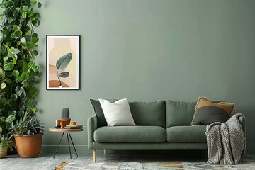 Green Sofa and Greenery in a Modern Living Room