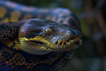 Obraz premium Python, Macro,Left side view