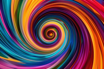 Vibrant spiral of rainbow colors swirling into a central point, creating a mesmerizing vortex of dynamic hues and curves.
