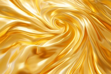 A swirling golden fabric with silky texture, creating a mesmerizing spiral pattern of rich yellow and gold hues.