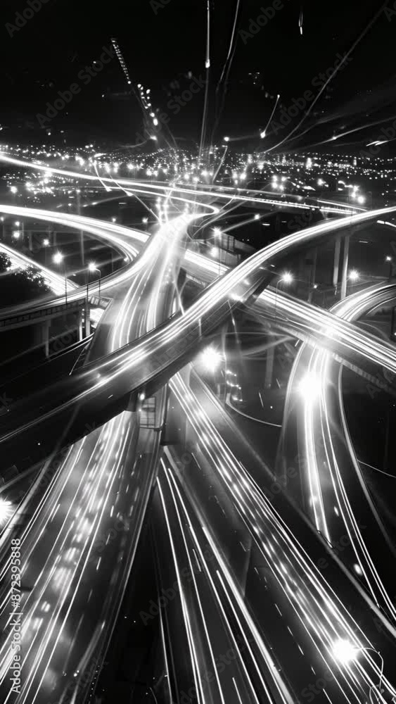 Poster a visual representation of the interconnectedness of our world with intersecting light trails creati