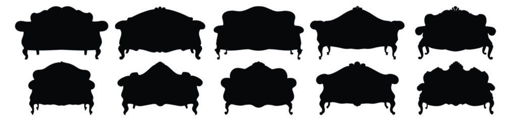 Old Antique Couch silhouettes set, pack of vector silhouette design, isolated background