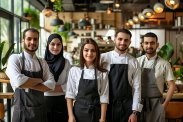 Iraq professional service staff, salesperson and cook in modern restaurant.	
