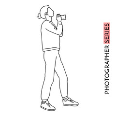 Linear Hand-Drawn Vector of Photographer Standing Looking Up. Photographer series