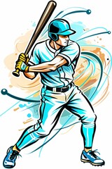 Obraz premium Dynamic Baseball Player in Action, Perfect for Sports Themed Decor, Posters, and Apparel