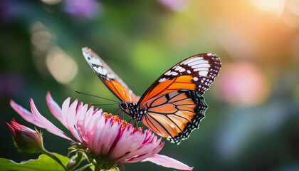 Fototapeta premium Vibrant Painted Lady a British Butterfly eating nectar off a flower.