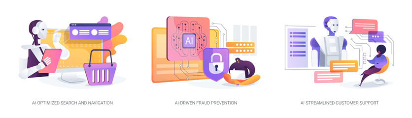 AI in online shopping abstract concept vector illustrations.