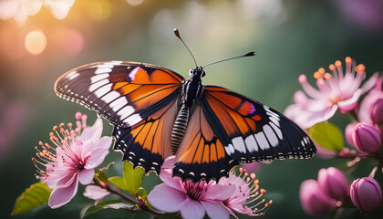 Obraz premium Vibrant Painted Lady a British Butterfly eating nectar off a flower.