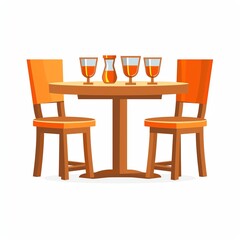Wooden dining table with four chairs and glasses of juice