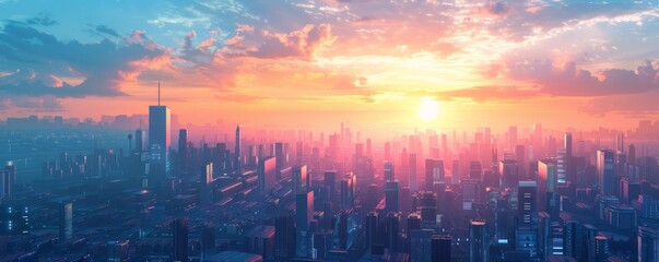 Fototapeta premium A futuristic cityscape with skyscrapers. Realistic.