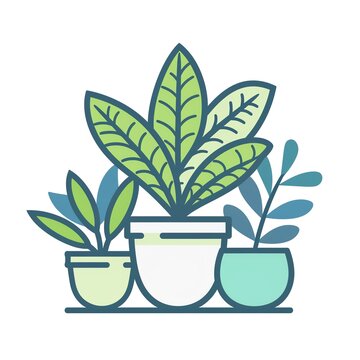 potted plants green blue minimalist style clip art preview