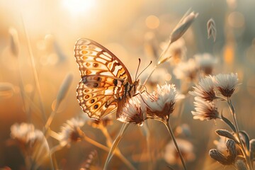 Golden Butterfly on a Sunlit Meadow