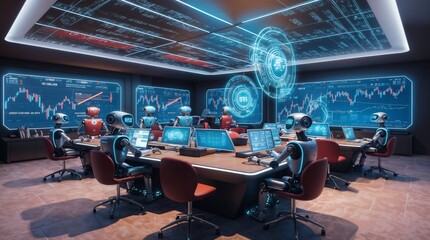 Futuristic Control Room, Operators Are Constantly Monitoring Data Displays to Ensure Optimal Performance.