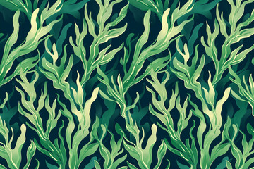 Green underwater seaweed seamless pattern background