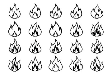 Realistic fire monochrome line art intense flame