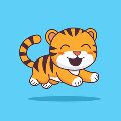 Happy cute tiger jumping cartoon vector illustration