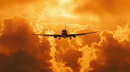 Amidst the beautiful orange clouds, planes fly across the afternoon sky, carrying hopes and dreams to destinations yet unknown.